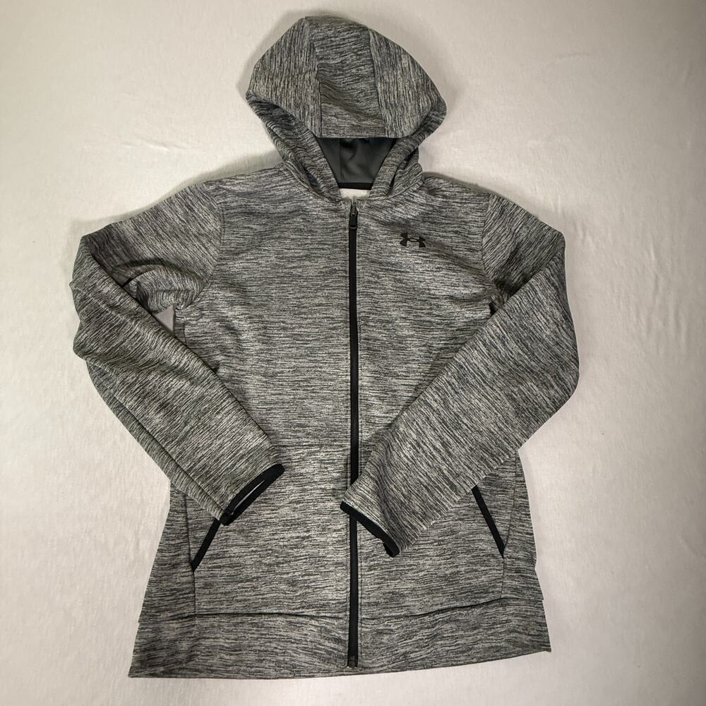 Under Armour YXL ColdGear Full Zip Hoodie Gray Fleece Lined Loose Fit Youth